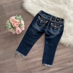 Miss Me Skinny Fray Hem Skinny Capris White Stitch Jeans 26